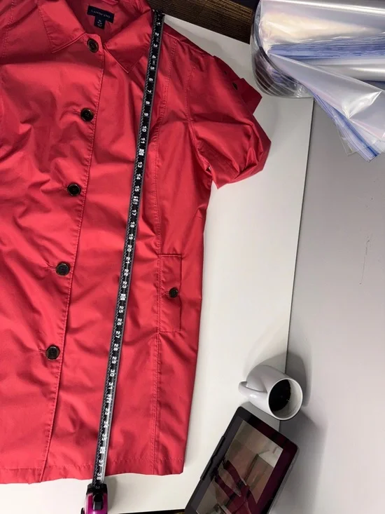 Lands’ End Fuchsia Pink Trench Coat Women’s Classic Button Front Fully Lined - Picture 8 of 13